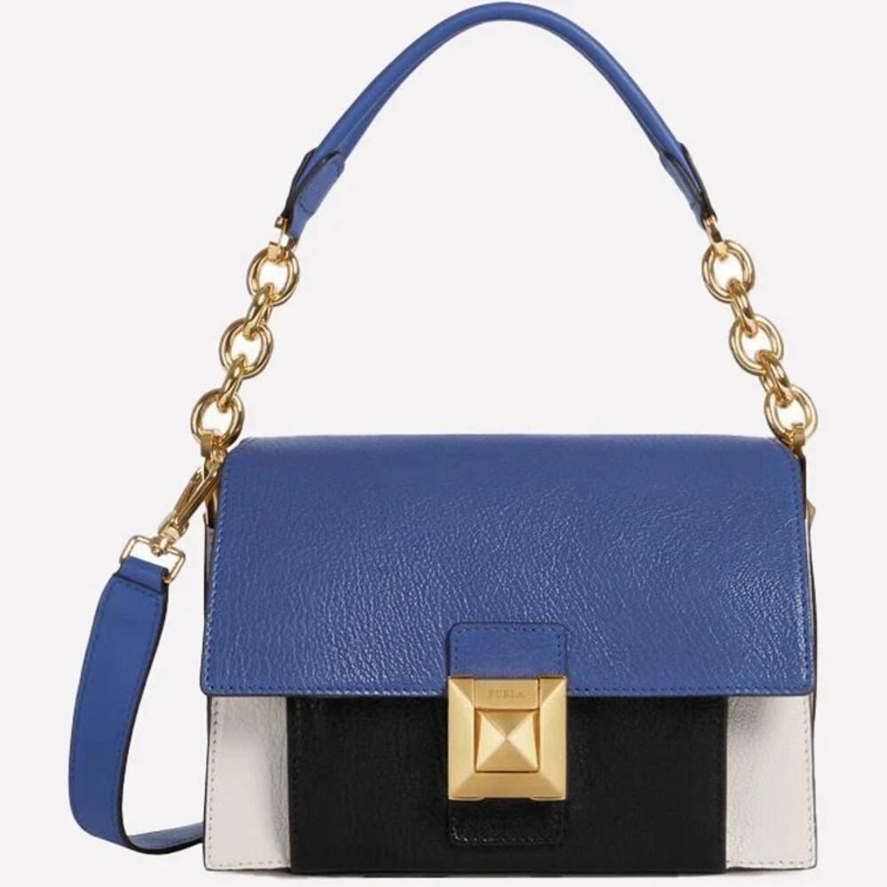 Furla‎ Women Diva Onyx Blue Tricolor Leather Shoulder Bag